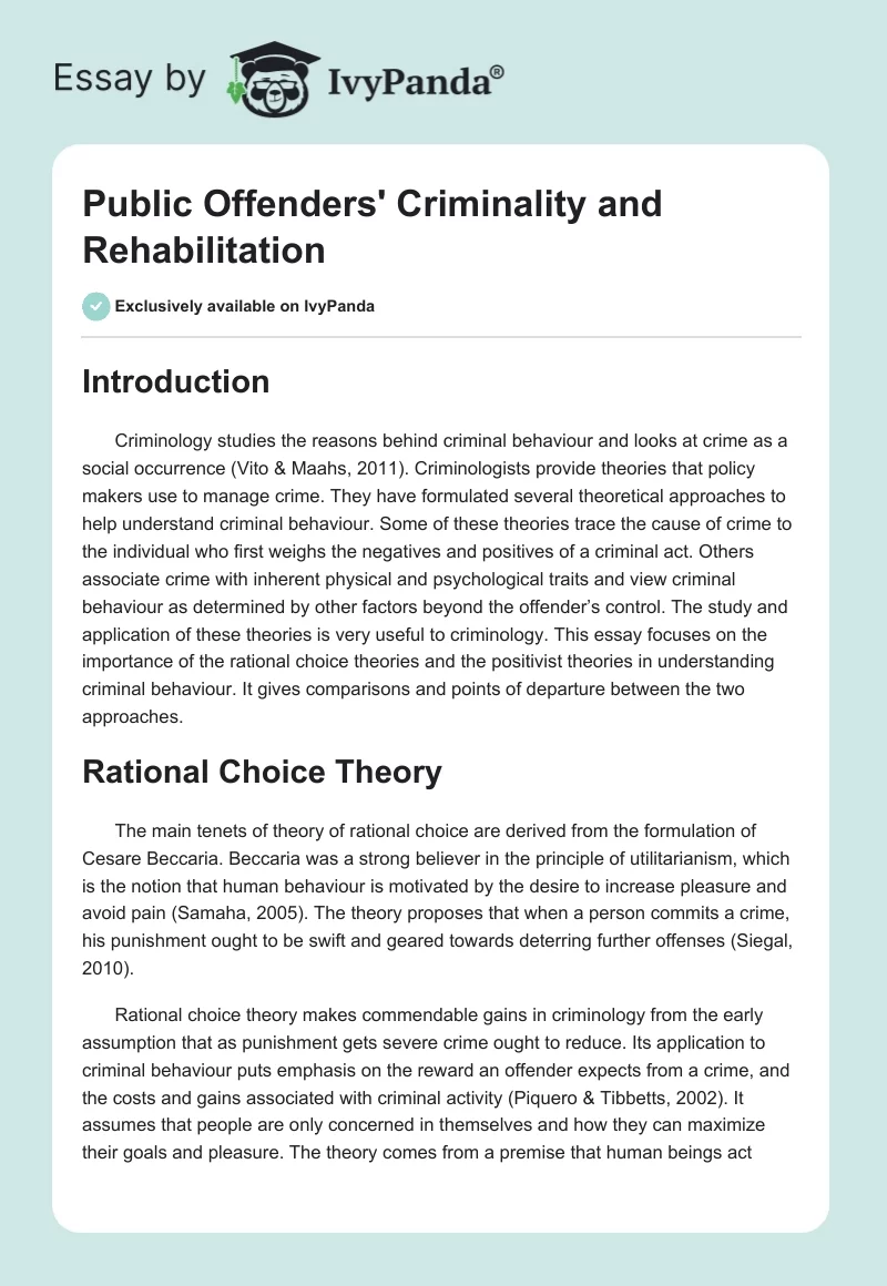 Public Offenders' Criminality and Rehabilitation. Page 1