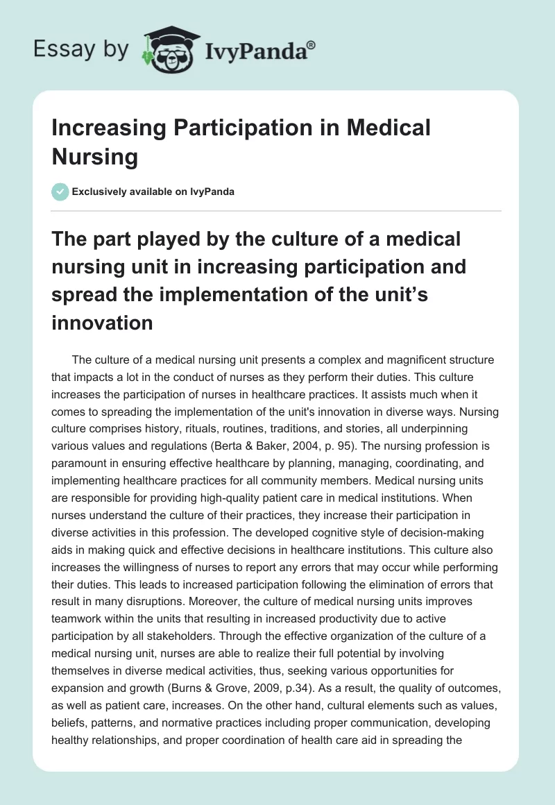Increasing Participation in Medical Nursing. Page 1