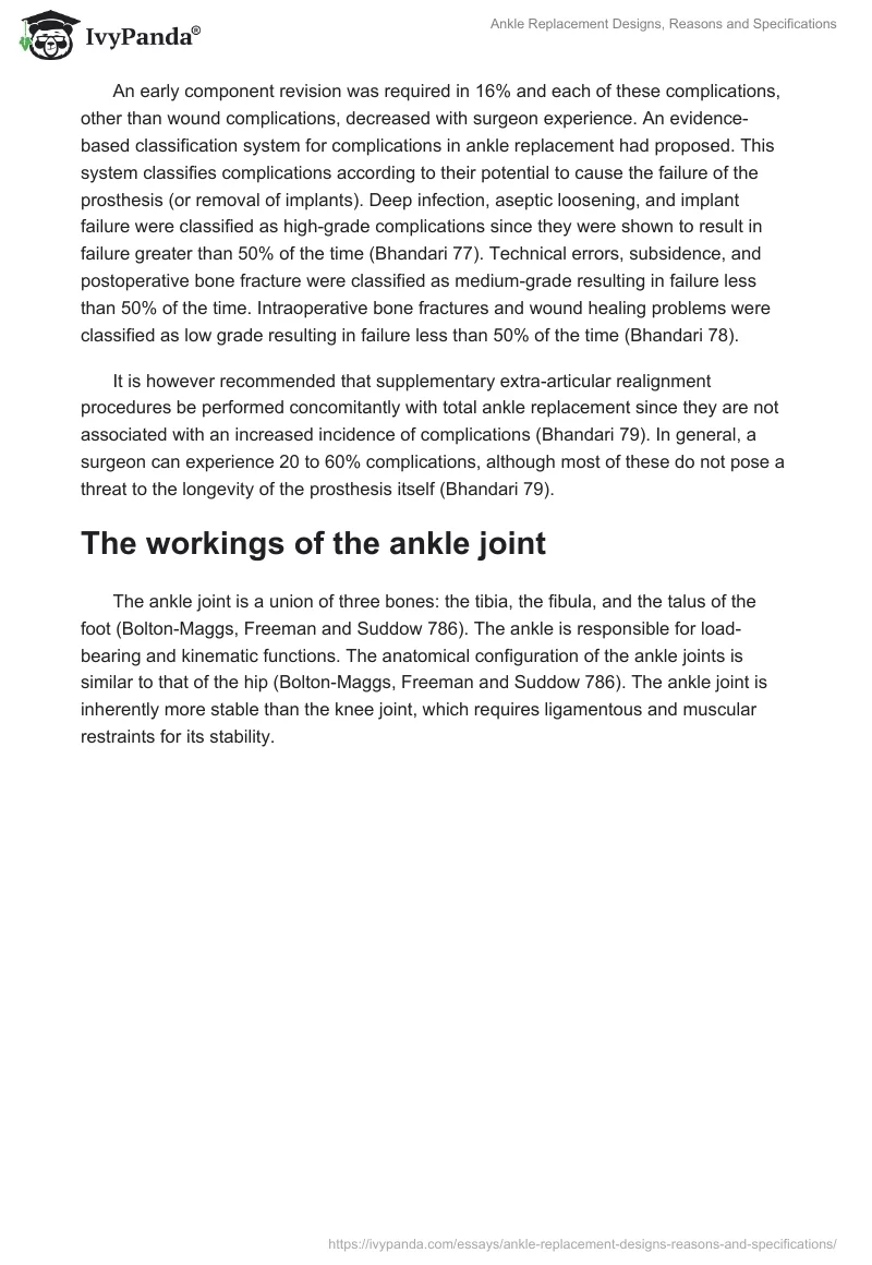 Ankle Replacement Designs, Reasons and Specifications. Page 2