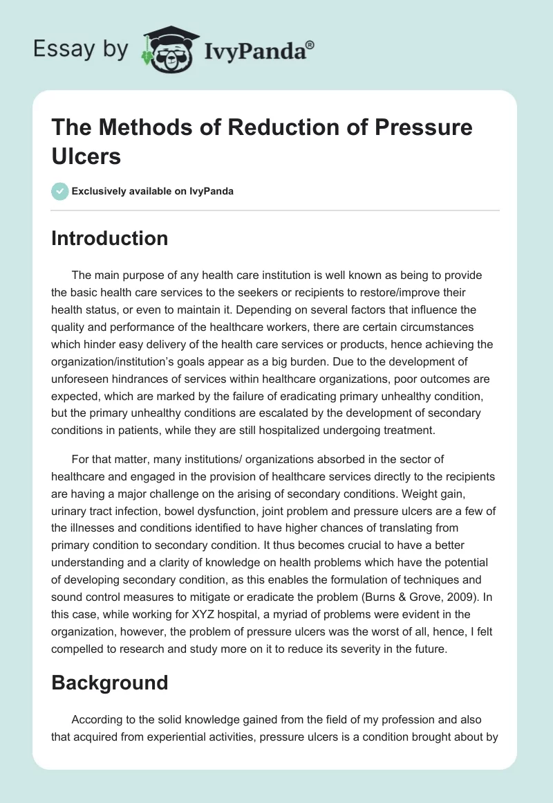 The Methods of Reduction of Pressure Ulcers. Page 1