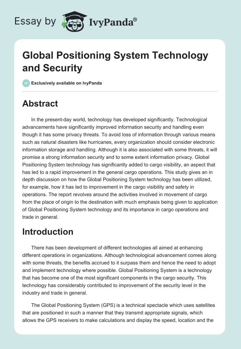 Global Positioning System Technology and Security. Page 1