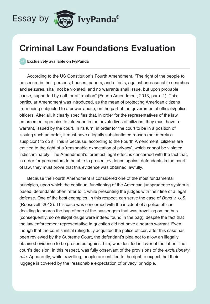 Criminal Law Foundations Evaluation. Page 1