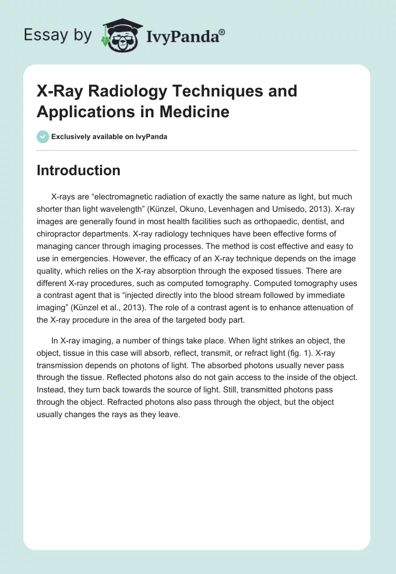 X-Ray Radiology Techniques and Applications in Medicine. Page 1