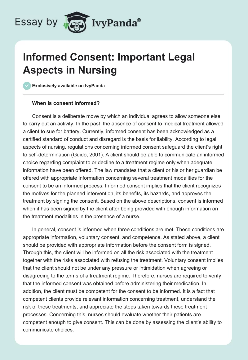 Informed Consent: Important Legal Aspects in Nursing. Page 1