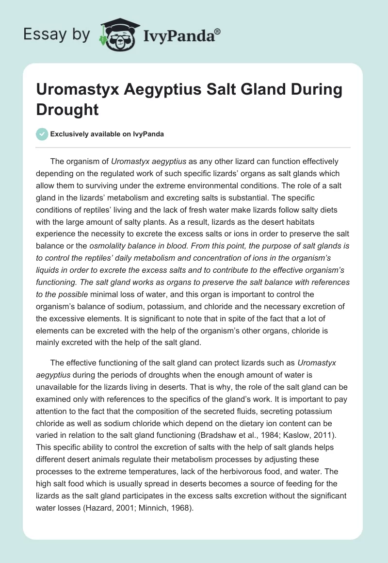 Uromastyx Aegyptius Salt Gland During Drought. Page 1