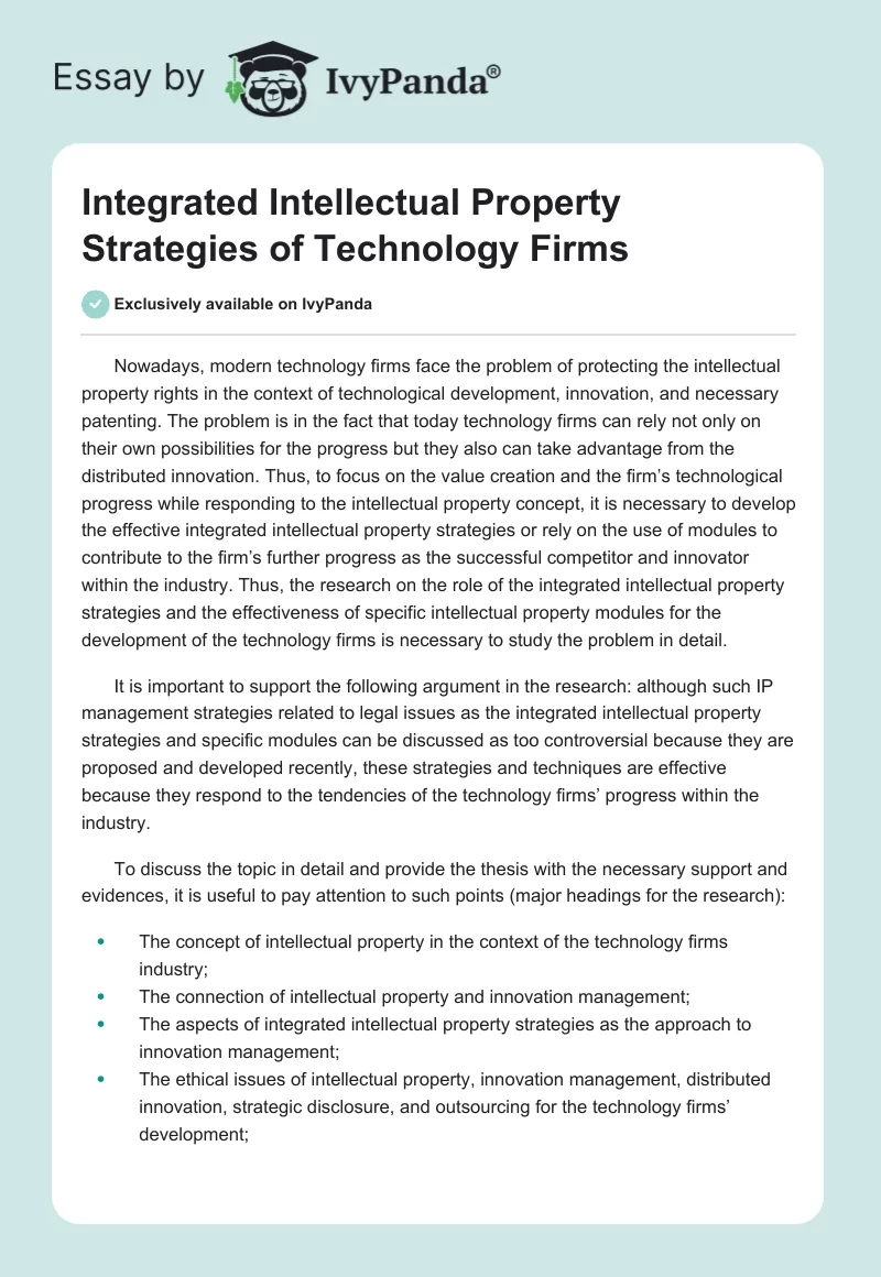 Integrated Intellectual Property Strategies of Technology Firms. Page 1