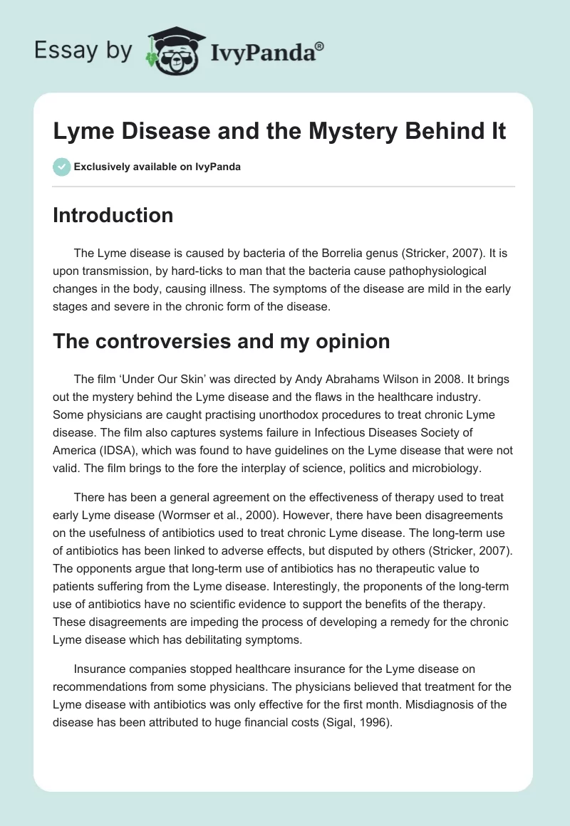 Lyme Disease and the Mystery Behind It. Page 1