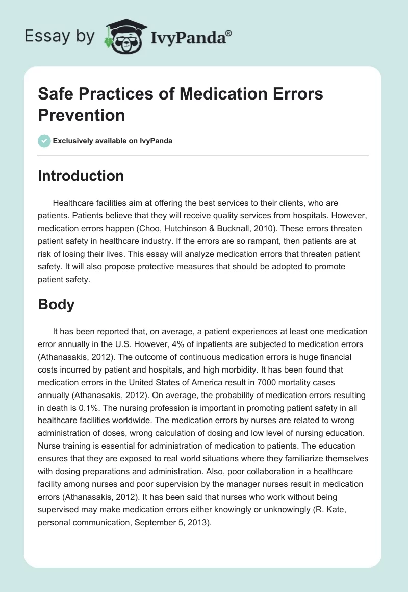 Safe Practices of Medication Errors Prevention. Page 1