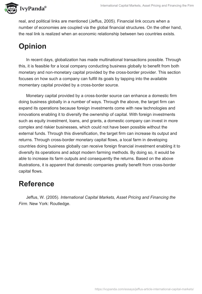 International Capital Markets, Asset Pricing and Financing the Firm. Page 2