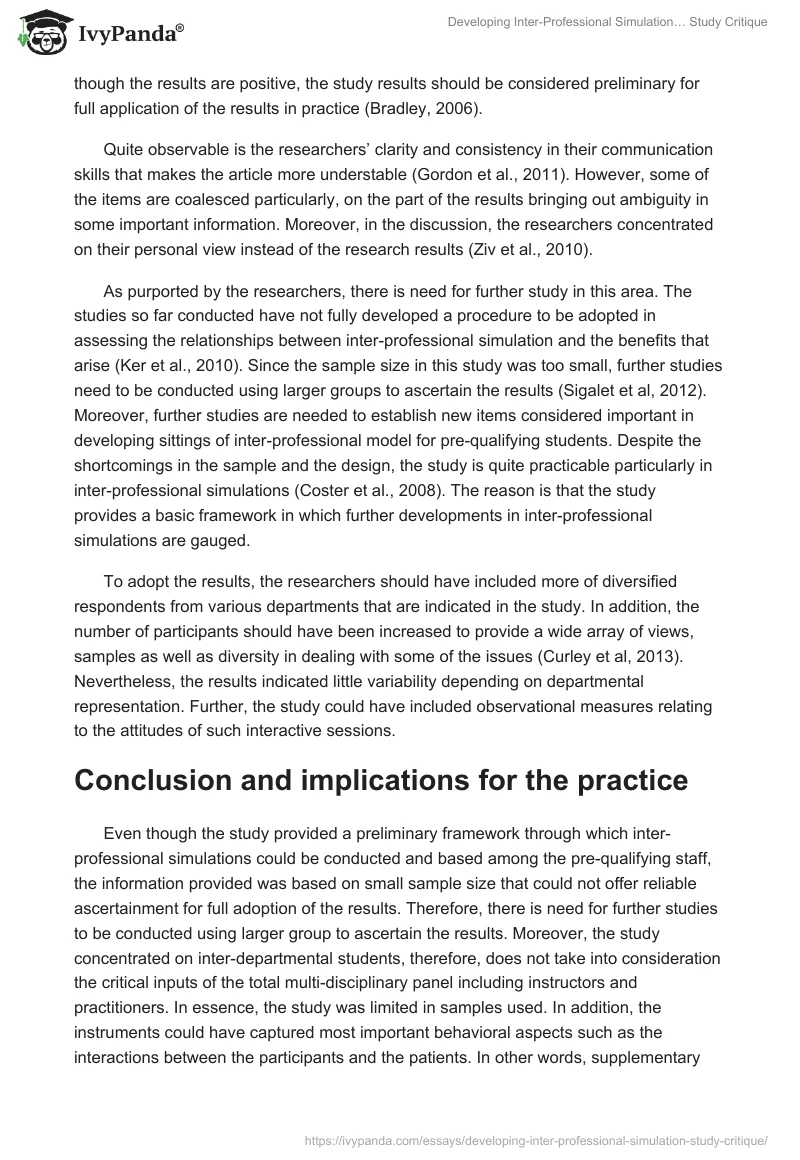 "Developing Inter-Professional Simulation…" Study Critique. Page 4