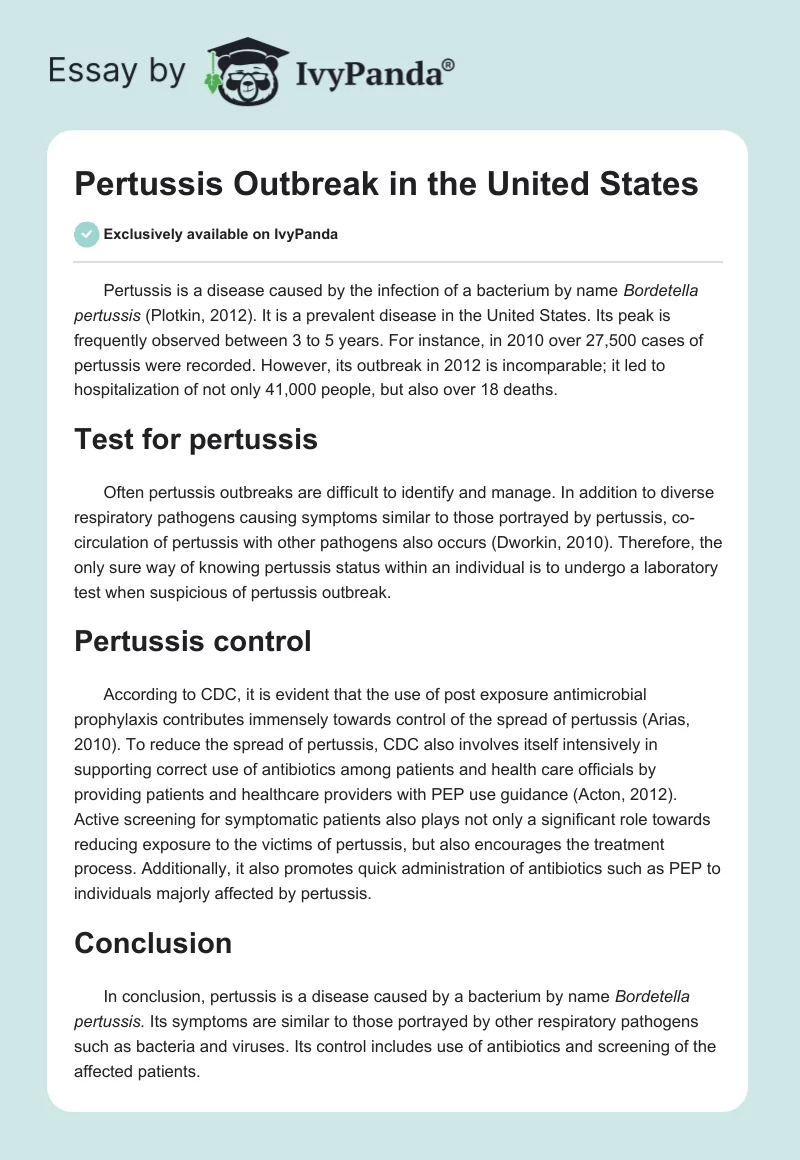 Pertussis Outbreak in the United States. Page 1