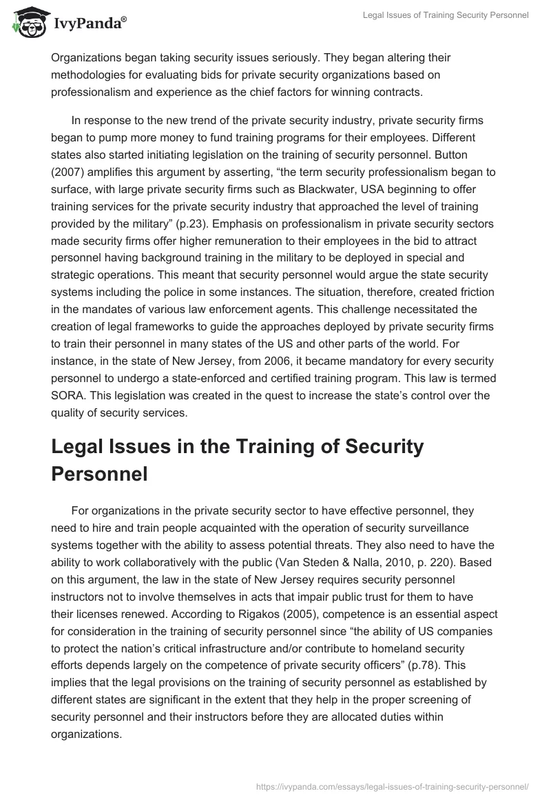 Legal Issues of Training Security Personnel. Page 2