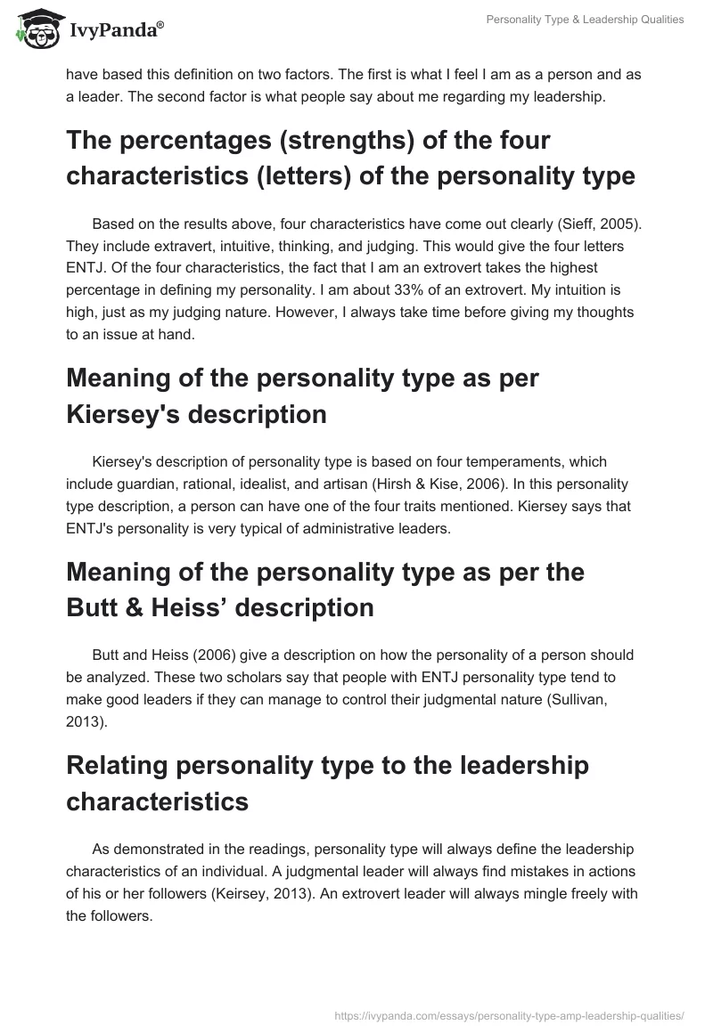 Personality Type & Leadership Qualities. Page 2