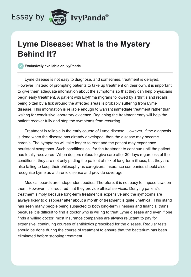 Lyme Disease: What Is the Mystery Behind It?. Page 1