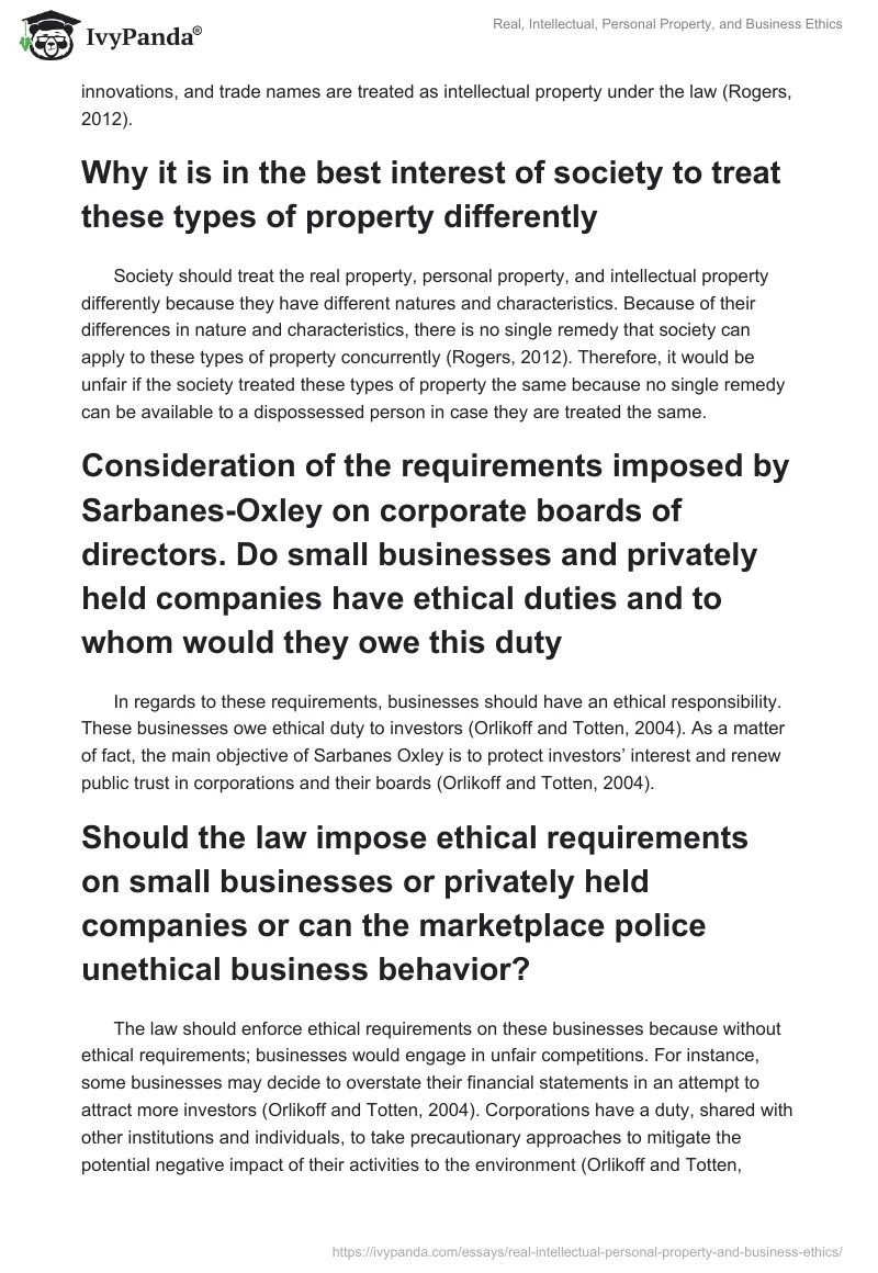 Real, Intellectual, Personal Property, and Business Ethics. Page 2