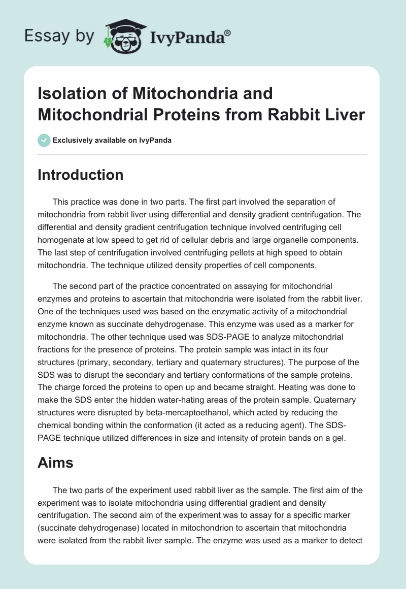 Isolation of Mitochondria and Mitochondrial Proteins from Rabbit Liver. Page 1