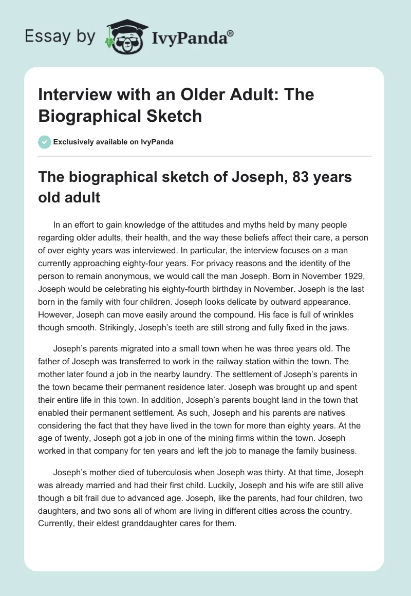 Interview with an Older Adult: The Biographical Sketch. Page 1