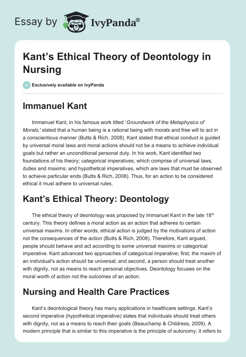Kant’s Ethical Theory of Deontology in Nursing. Page 1