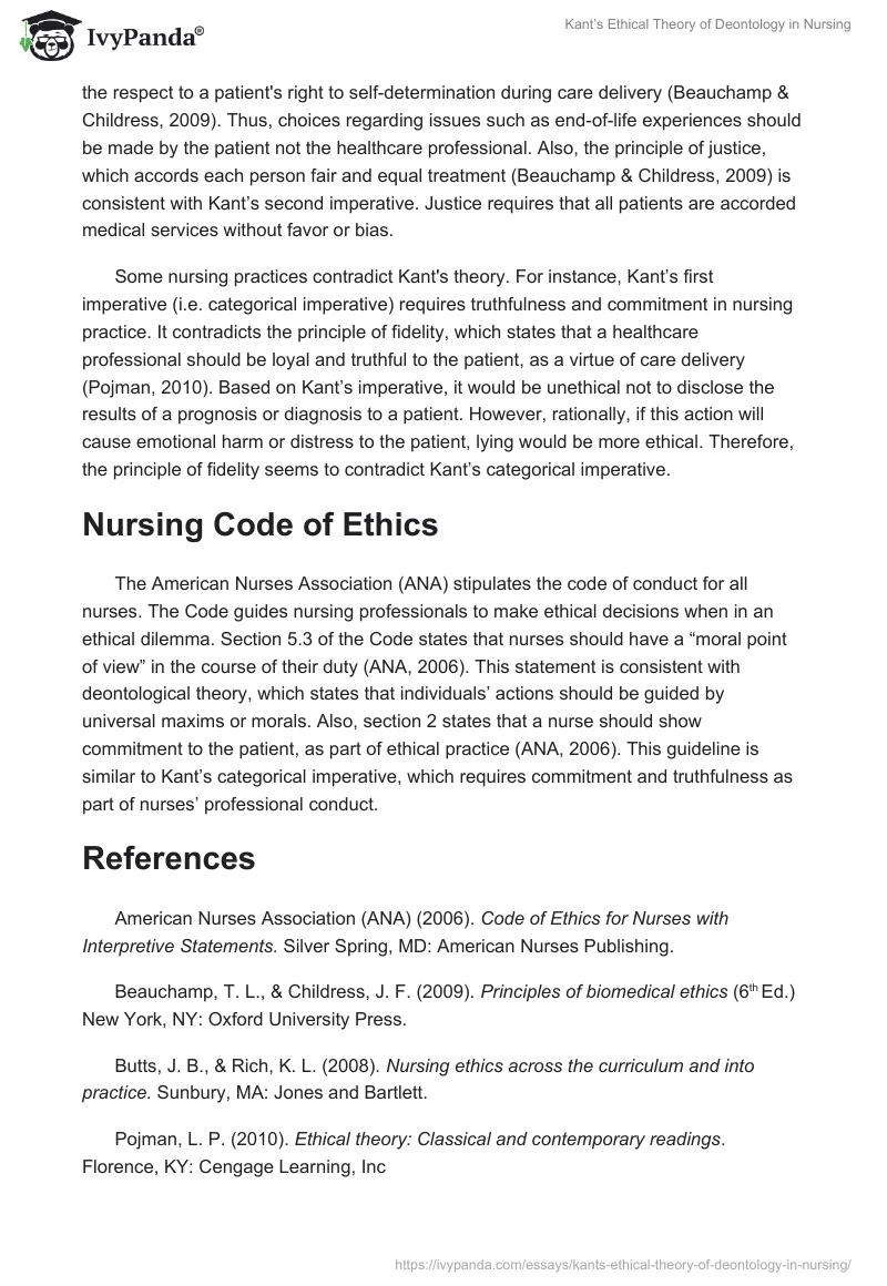 Kant’s Ethical Theory of Deontology in Nursing. Page 2