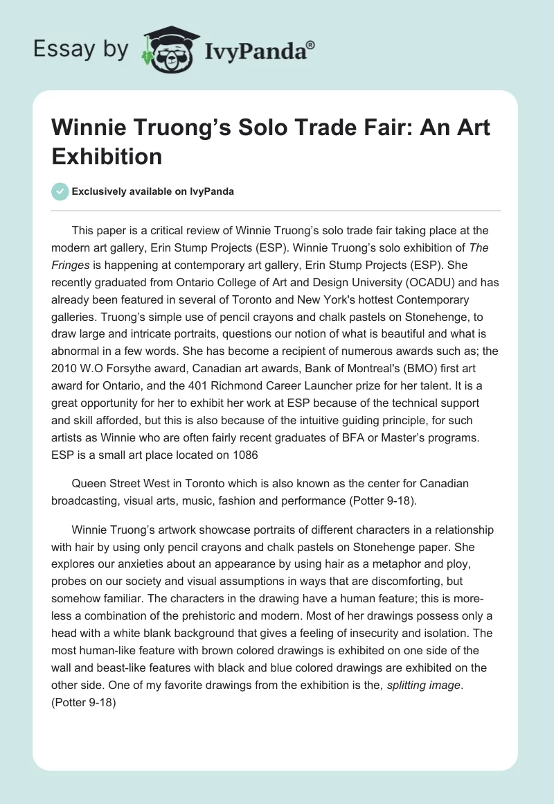 Winnie Truong’s Solo Trade Fair: An Art Exhibition. Page 1