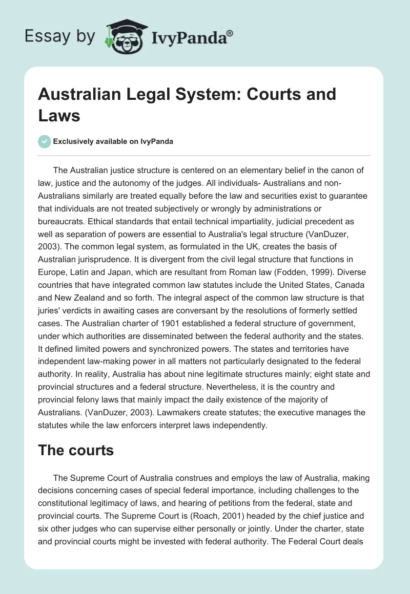 Australian Legal System: Courts and Laws. Page 1