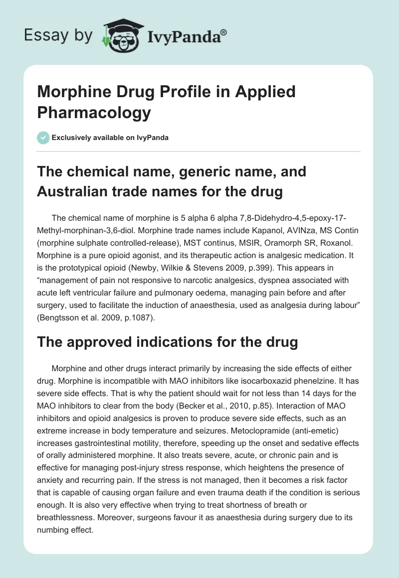 Morphine Drug Profile in Applied Pharmacology. Page 1