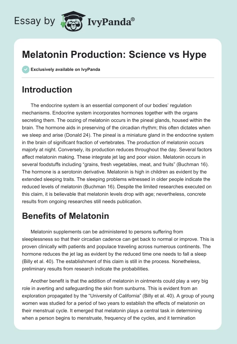 Melatonin Production: Science vs Hype. Page 1