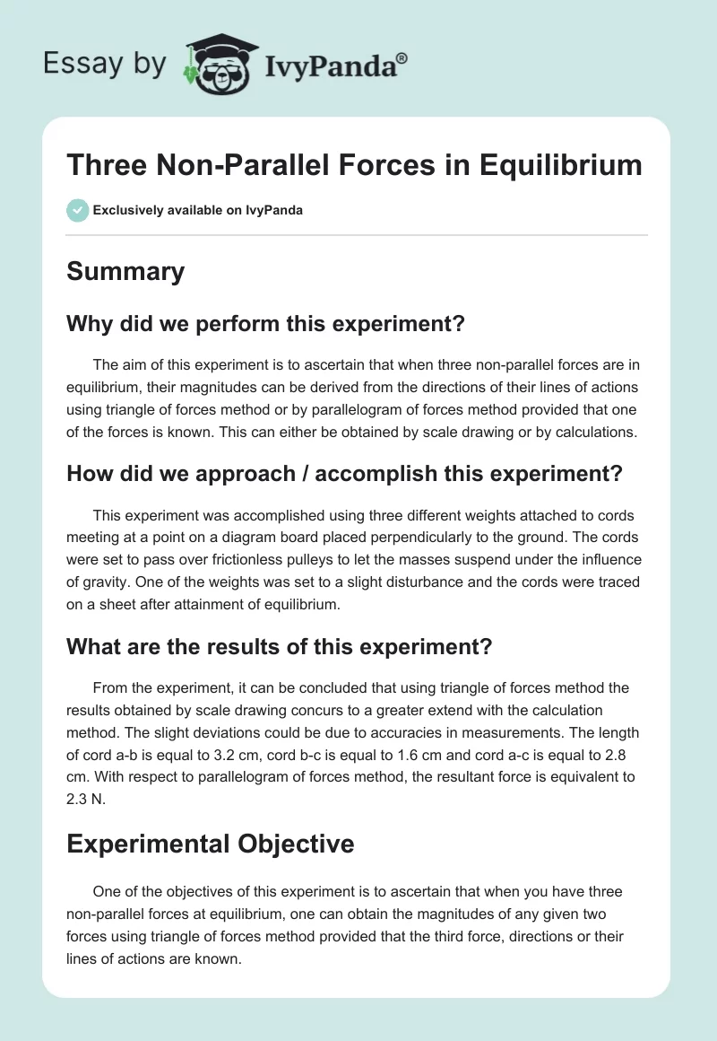 Three Non-Parallel Forces in Equilibrium. Page 1