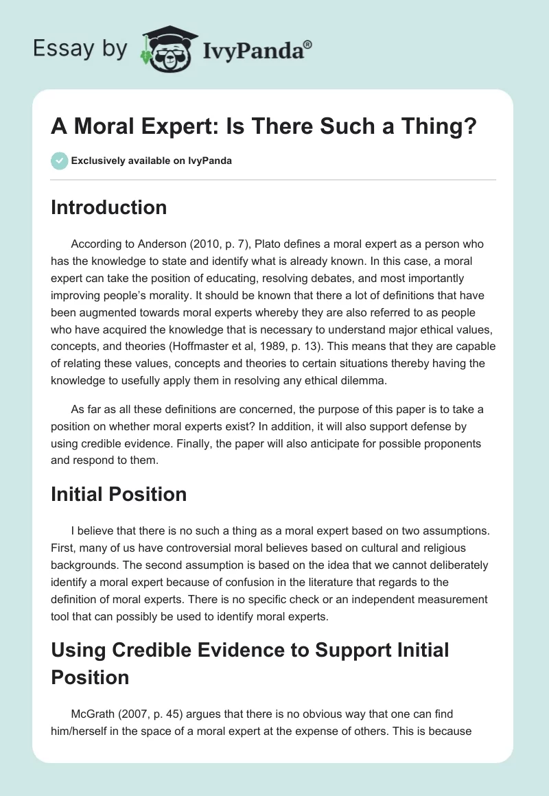 A Moral Expert: Is There Such a Thing?. Page 1