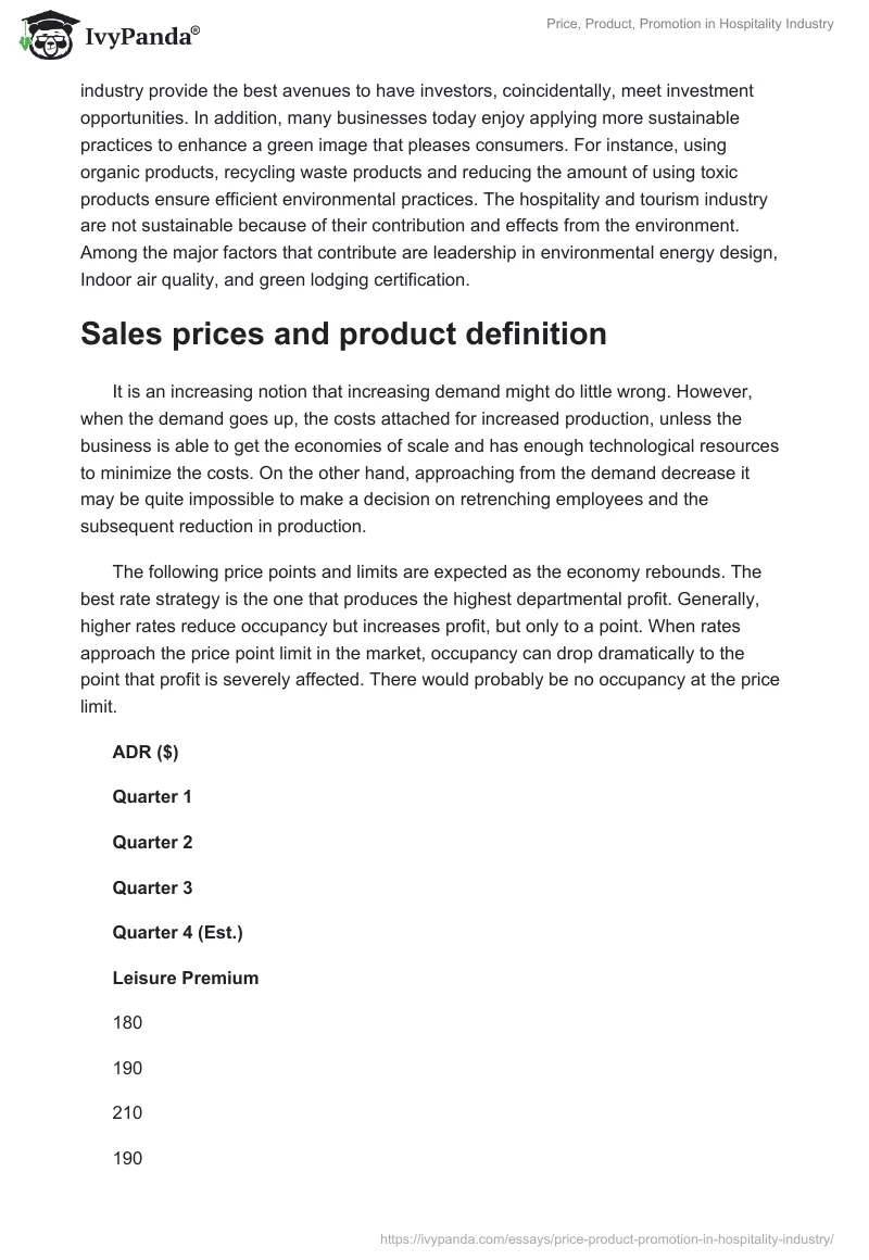Price, Product, Promotion in Hospitality Industry. Page 5