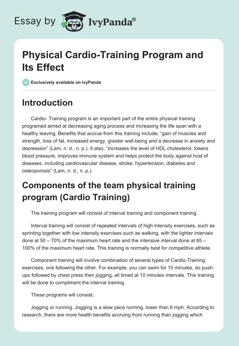 Physical Cardio-Training Program and Its Effect. Page 1