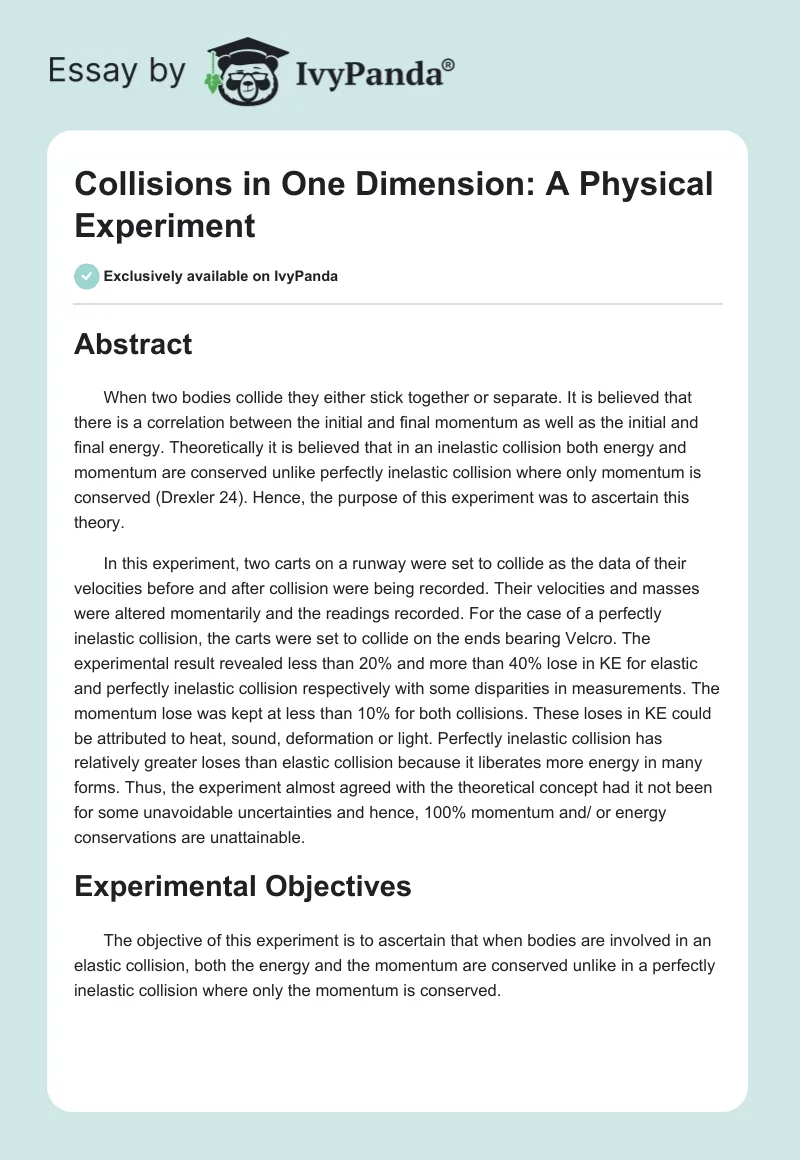 Collisions in One Dimension: A Physical Experiment. Page 1