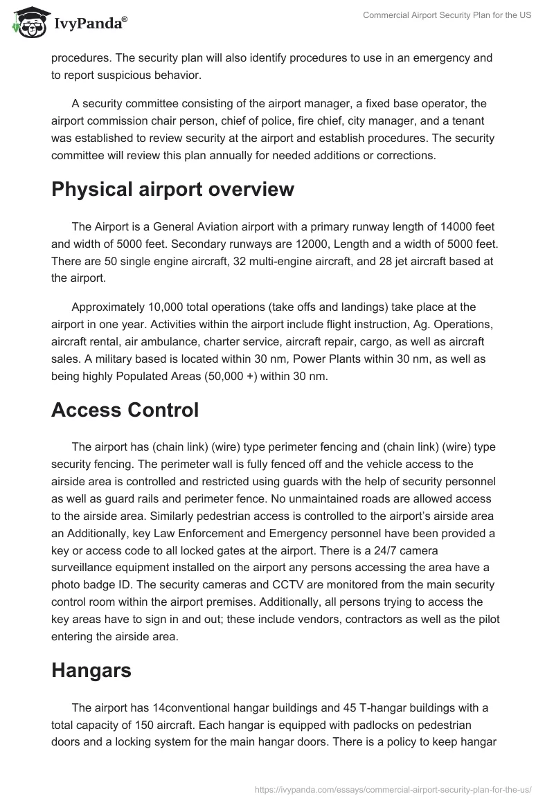 Commercial Airport Security Plan for the US. Page 2