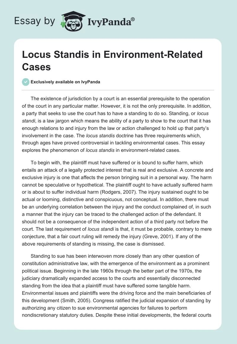 Locus Standis in Environment-Related Cases. Page 1