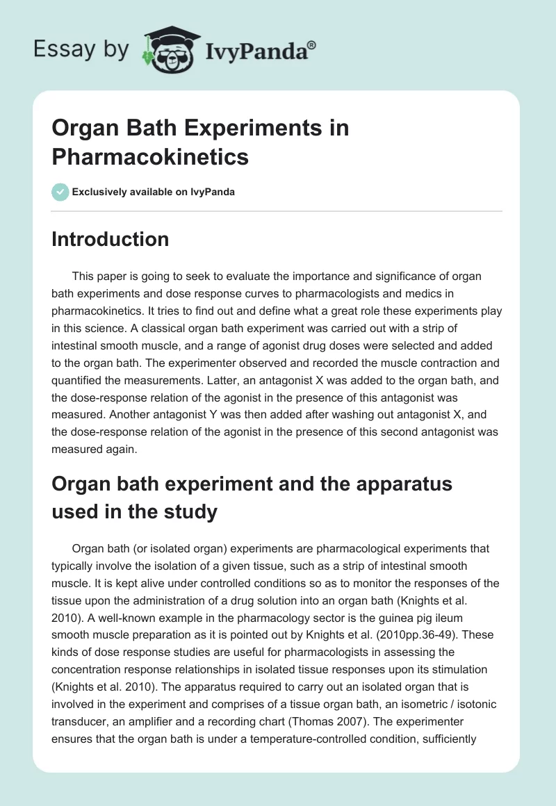 Organ Bath Experiments in Pharmacokinetics. Page 1