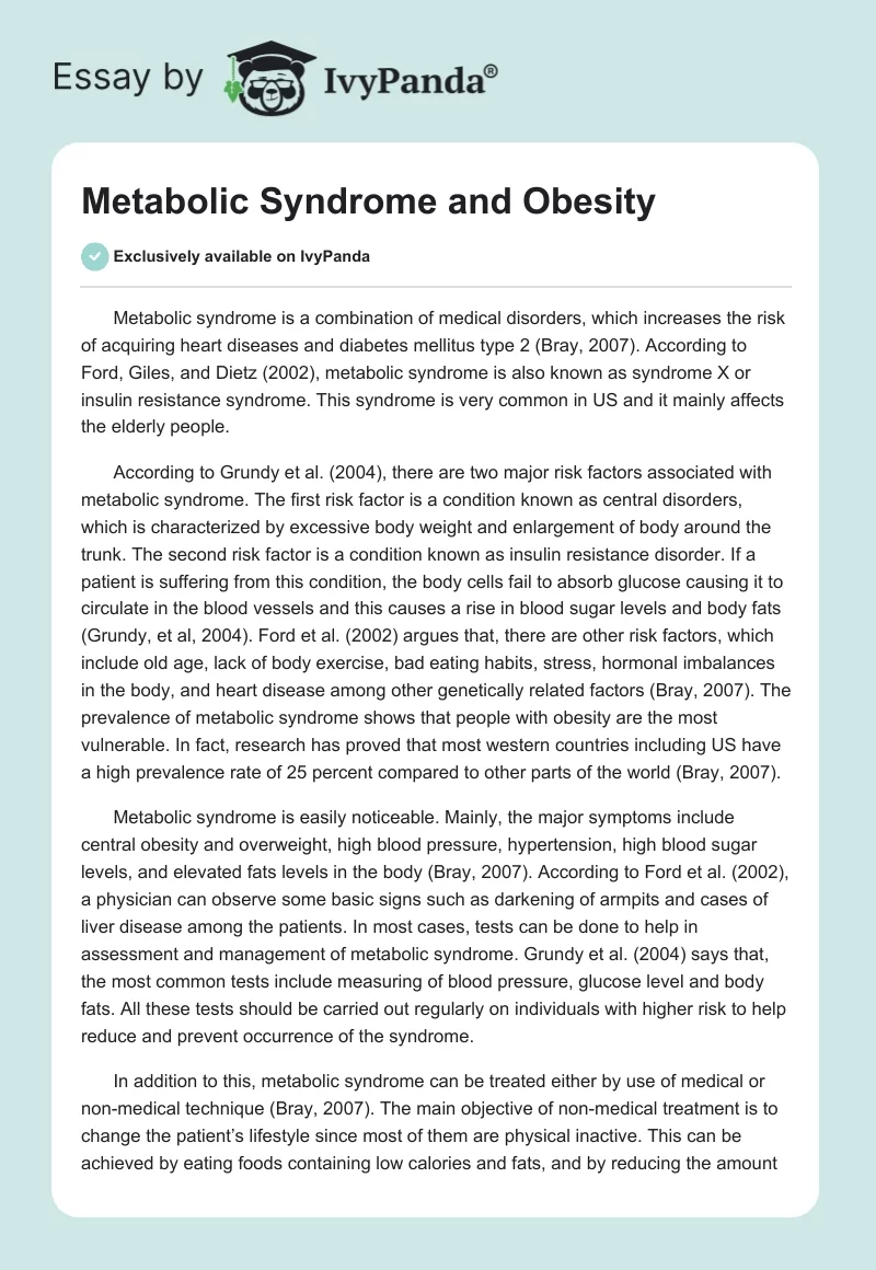 Metabolic Syndrome and Obesity. Page 1