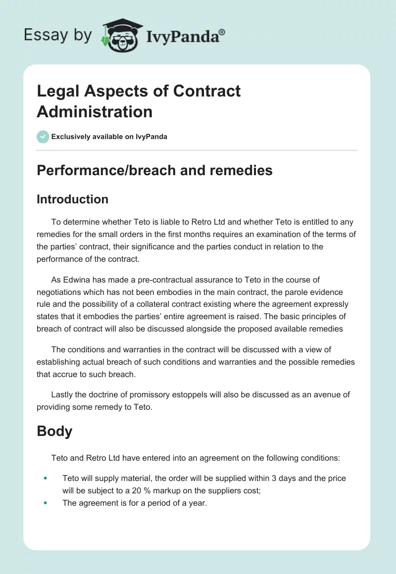 Legal Aspects of Contract Administration. Page 1