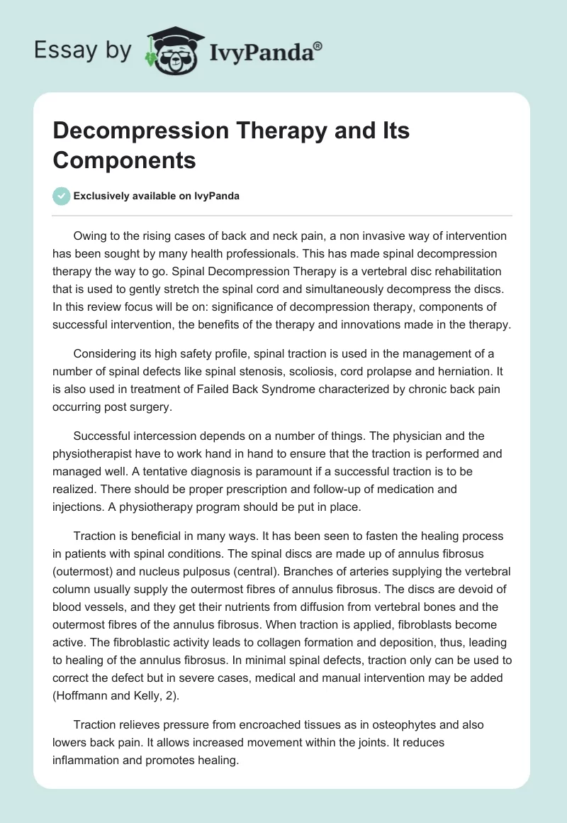 Decompression Therapy and Its Components. Page 1