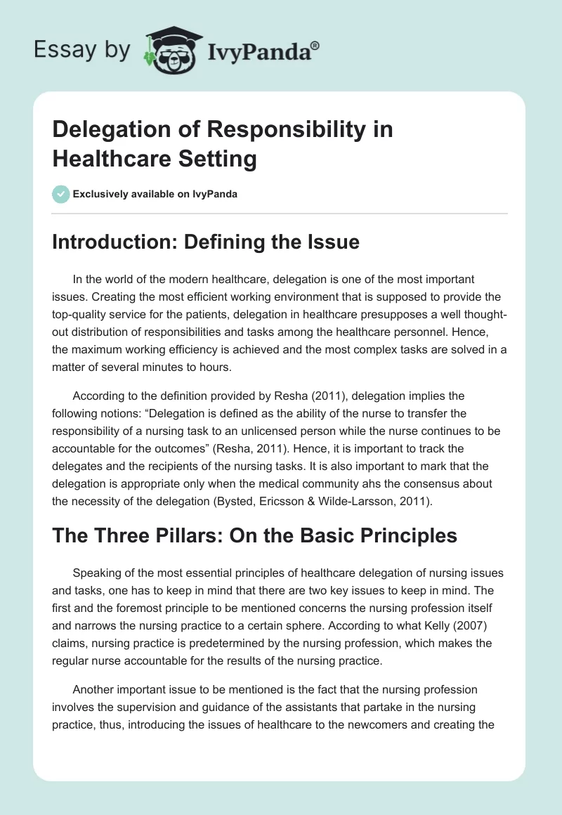 Delegation of Responsibility in Healthcare Setting. Page 1