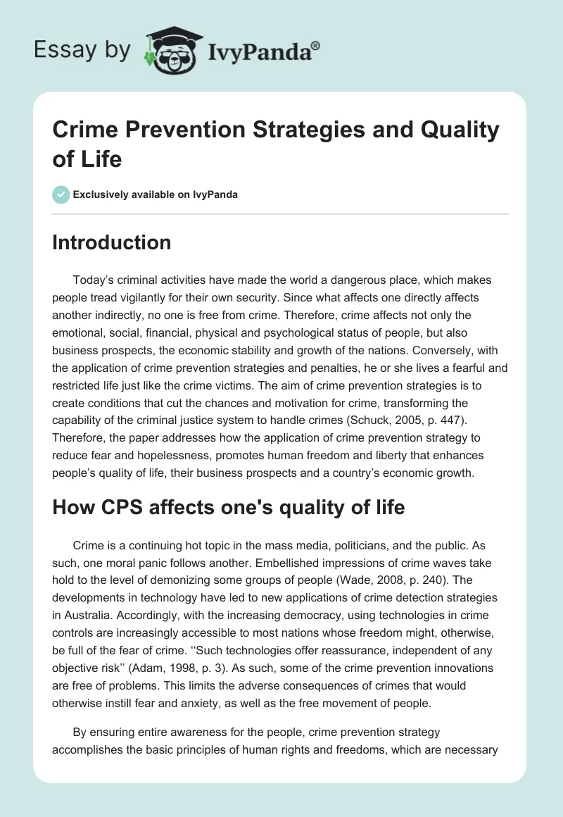 Crime Prevention Strategies and Quality of Life. Page 1