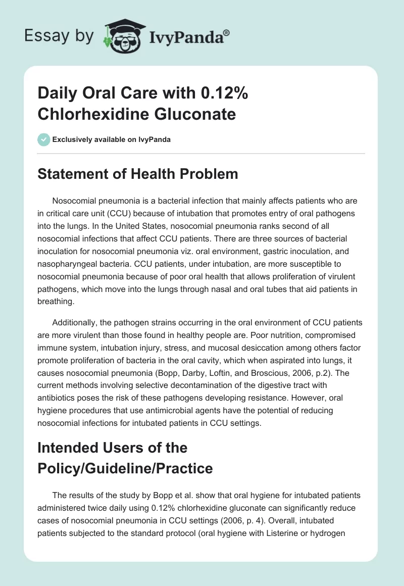 Daily Oral Care with 0.12% Chlorhexidine Gluconate. Page 1