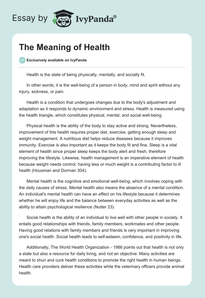 The Meaning of Health. Page 1