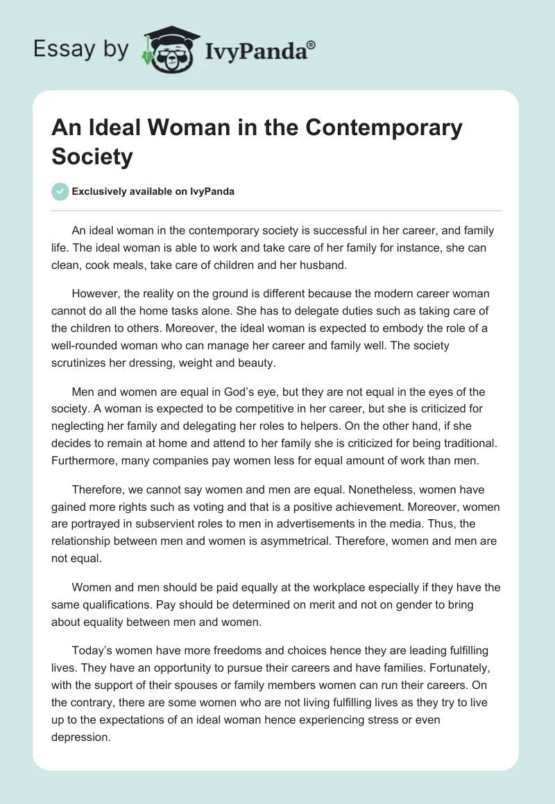 An Ideal Woman in the Contemporary Society. Page 1
