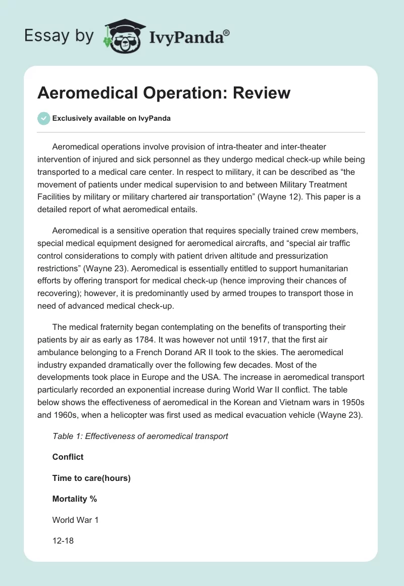 Aeromedical Operation: Review. Page 1