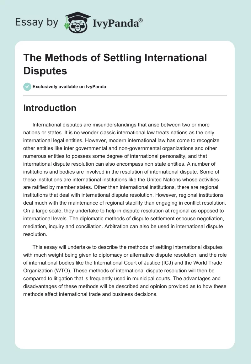 The Methods of Settling International Disputes. Page 1