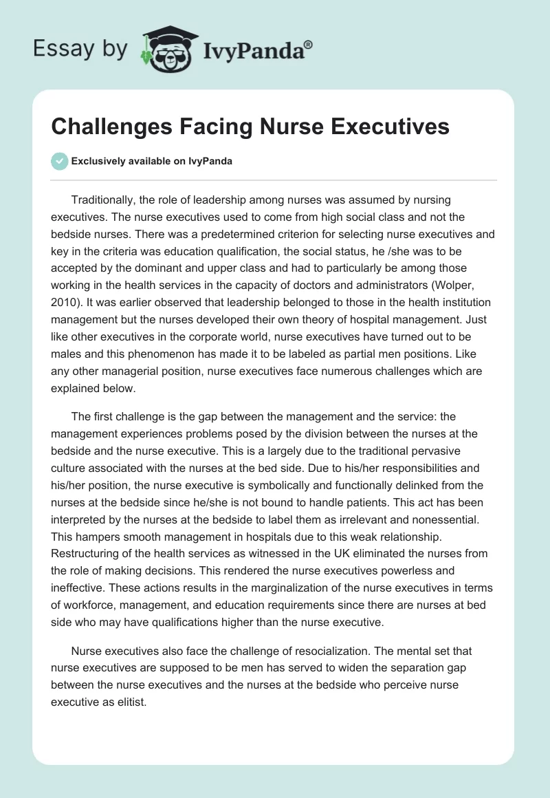 Challenges Facing Nurse Executives. Page 1
