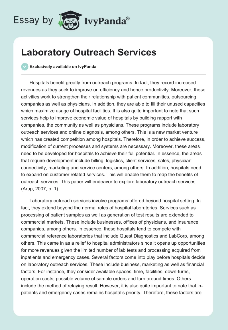 Laboratory Outreach Services. Page 1