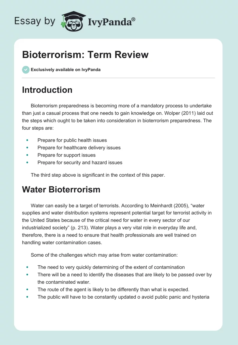 Bioterrorism: Term Review. Page 1