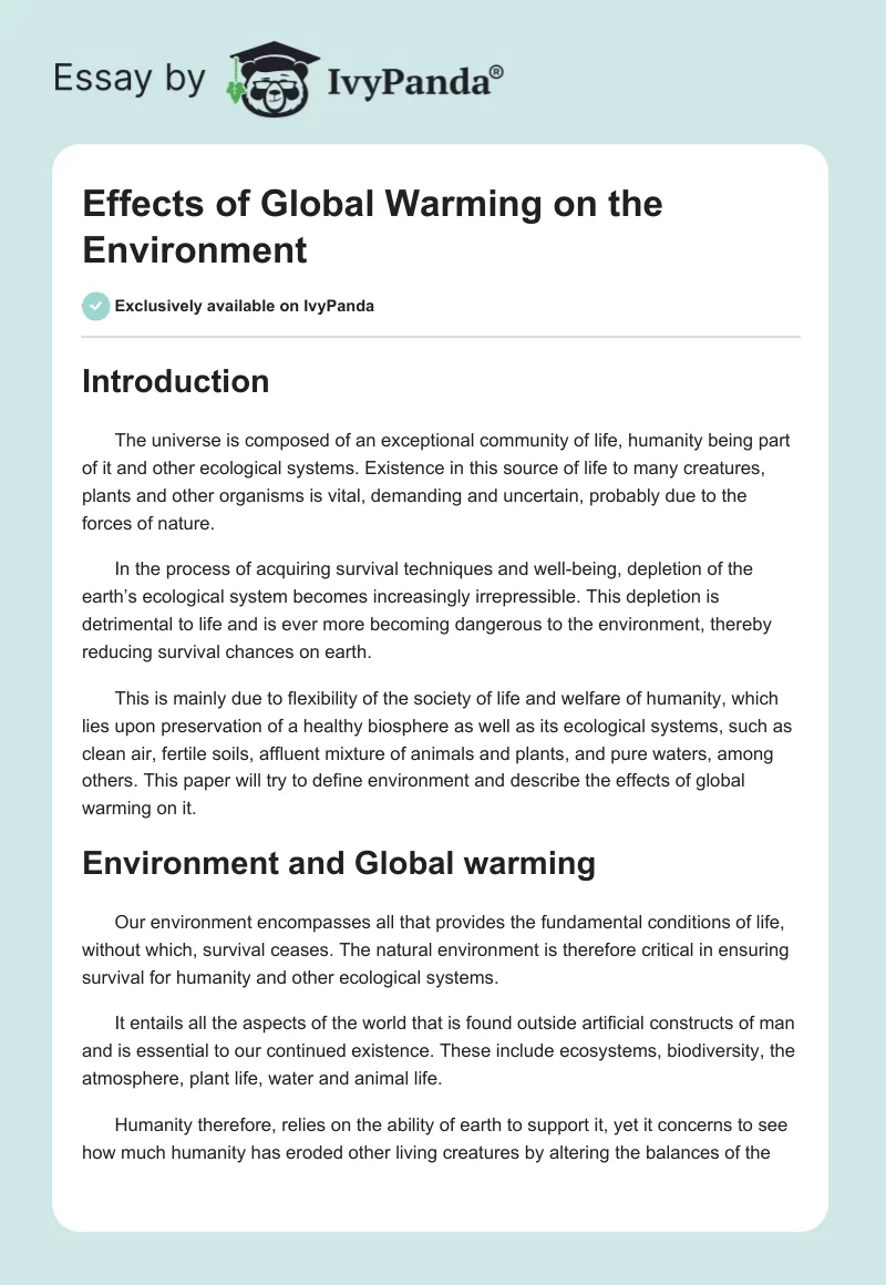 Effects of Global Warming on the Environment. Page 1
