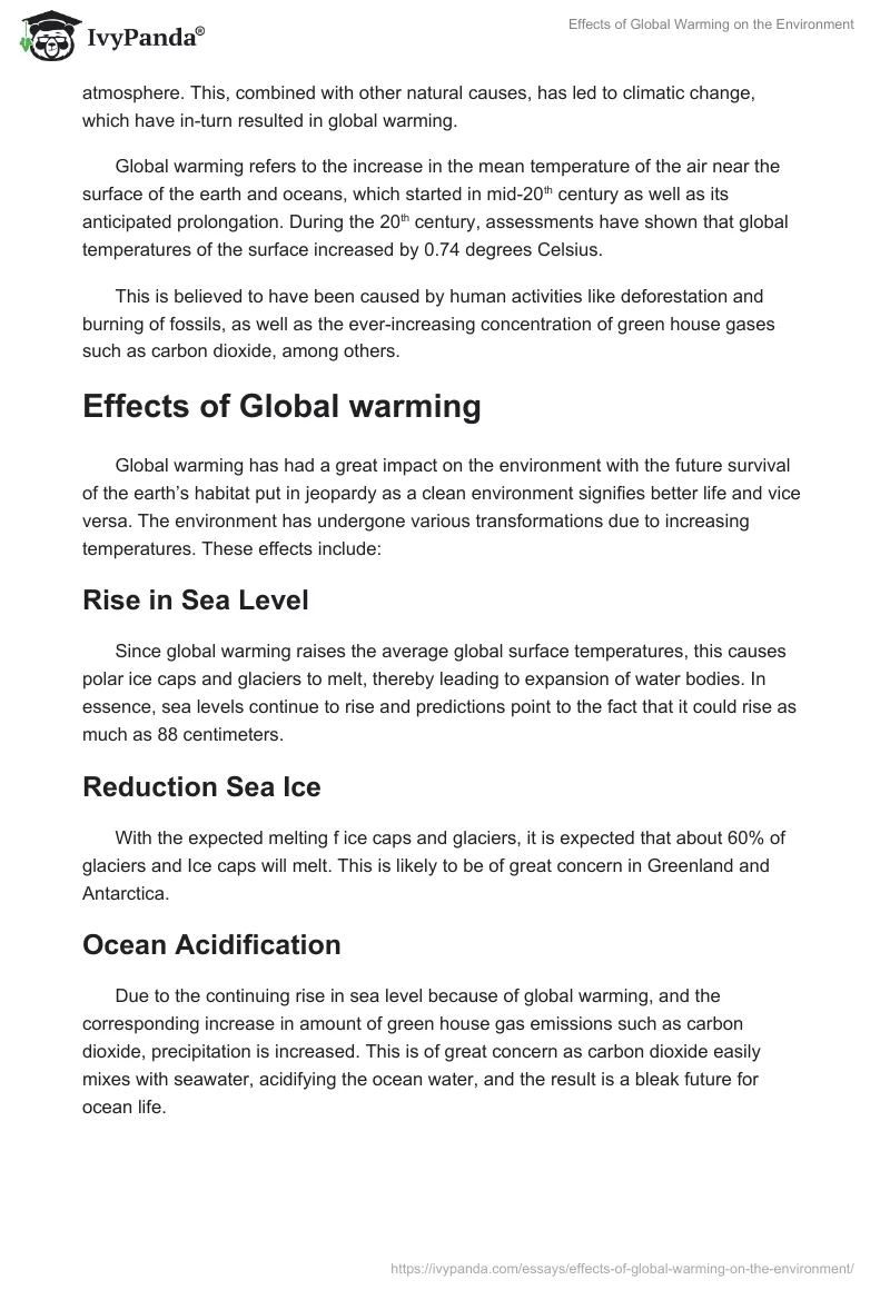 Effects of Global Warming on the Environment. Page 2